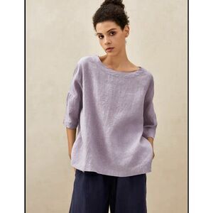Lintico Boatneck 3/4 Length Sleeve Aurora Linen Top - Size Large - Purple